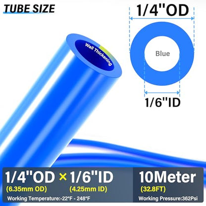 TAILONZ PNEUMATIC Air Line 1/4 inch od Blue Pneumatic Nylon Tube 32.8ft Air Brake Tubing Nylon Hose - color: Blue-Nylon, size: 1/4'' OD/32.8ft/10m