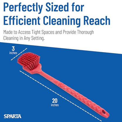 SPARTA 40501EC05 Plastic Large Scrub Brush, Kitchen Brush, Utility Brush With Long Handle For Cleaning, 20 Inches, Red