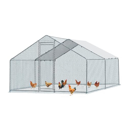 Outvita Chicken Coop, 13×10 FT Large Metal Chicken House, Poultry Habitat Cage with Waterproof Cover, Walk-in Chicken Run Pen for Small Animals, Yard, Farm, Patio - color: Silver, size: 156.0"L x 120.0"W x 78.0"H