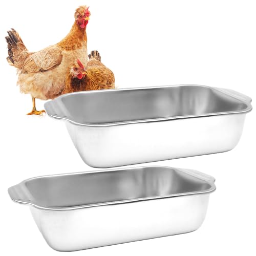 2 Pack Heavy Duty Metal Chicken Feeder Trough Water Feeder Large Capacity Feed Pan Trough Bucket with Handle for Chicken Duck Pig Deer Poultry Livestock