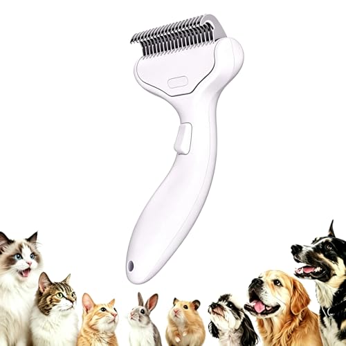 Undercoat Rake for Dogs & Cats, Deshedding Brush for Long haired Pets,Dog Brush for Shedding with Release Button,Best Cat Undercoat Brush&Deshedding Tool for Grooming (Creamy-White) - color: Creamy-White