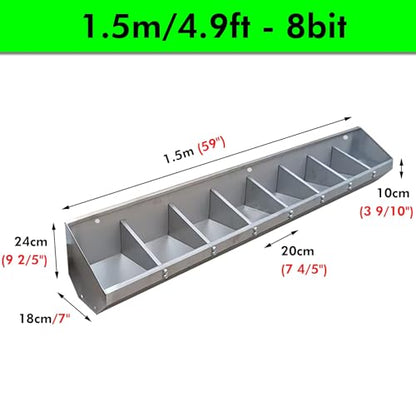Stainless Steel Pig Food Trough for 5 6 8 10 Bit Piglet, Portable Livestock Feeding & Watering Supplies, Patio Sheds Pen Farms Pasture Pigs Feeder Hold Hay Feeds(1.5m/4.9ft 8bit) - size: 1.5m/4.9ft 8bit