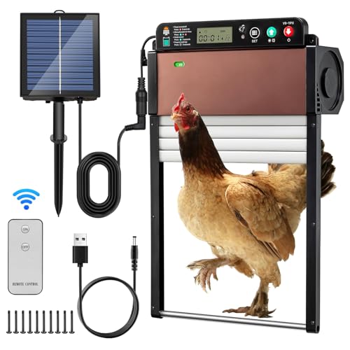 Automatic Chicken Coop Door SolarPowered Chicken Door LCD Displayand Roll-up Door Anti-Pinch FeatureChicken Coop Door Solar Powered Chicken Door Opener