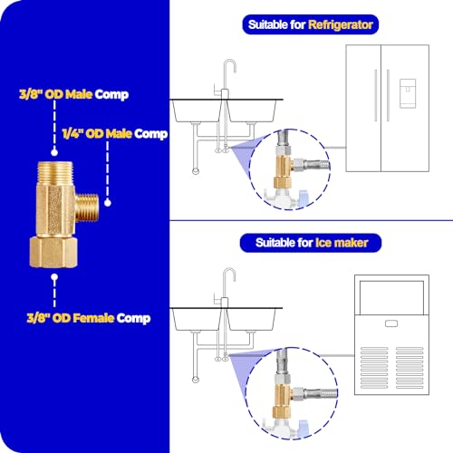 Add-A-Tee Adapter，Lead-Free Splitting Water Supply Fitting 3/8" Compression Inlet x 3/8" Outlet x 1/4" Outlet，Brass 3 Way Adapter Or Tee Connector With Sealing Gasket(1 PCS) - size: 1/4 Comp-3/8 Comp-3/8 Comp Tee