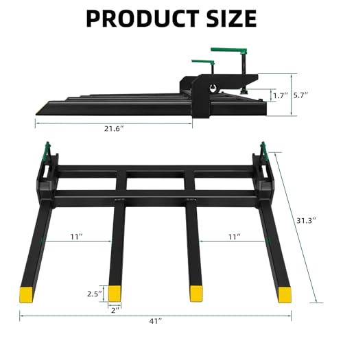 Clamp On Debris Forks To 48-60" Bucket, Heavy Duty Pallet Fork Fit For Loader Bucket Skidsteer Tractor,43" 2500 LBS - size: 43" 2500 LBS