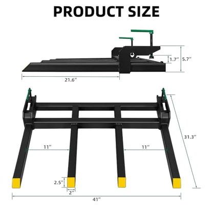 Clamp On Debris Forks To 48-60" Bucket, Heavy Duty Pallet Fork Fit For Loader Bucket Skidsteer Tractor,43" 2500 LBS - size: 43" 2500 LBS