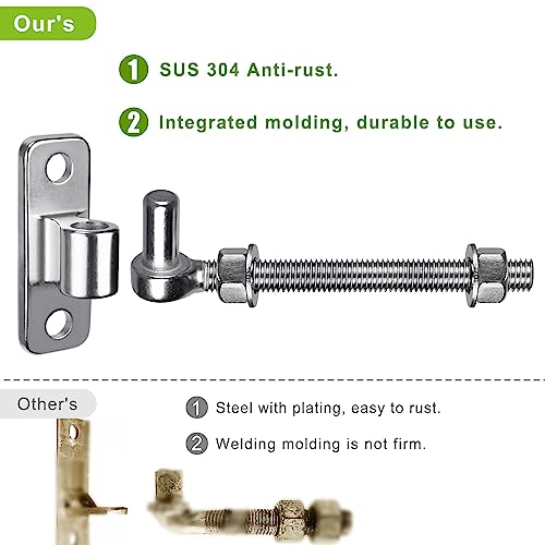 Insaga 304 Stainless Steel Gate Hinges Set - Heavy Duty 8'' J Bolt and Wall Mount Hinges, One Piece with Non-Welded for Long Lasting Fit Farm Fence Barn Gates, Load Capacity up to 500LB - size: 8''-2Pack