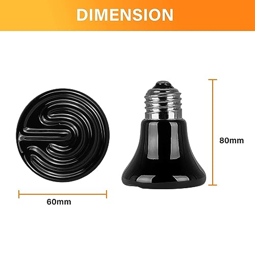 Simple Deluxe 25W/40W/50W/150W/250W Ceramic Heat Emitter Reptile Heat Lamp Bulb No Light Emitting Brooder Coop Heater for Amphibian Pet & Incubating Chicken, 25W(Mini), Black/2-Pack - size: 25 W, style: Mini 2-Pack
