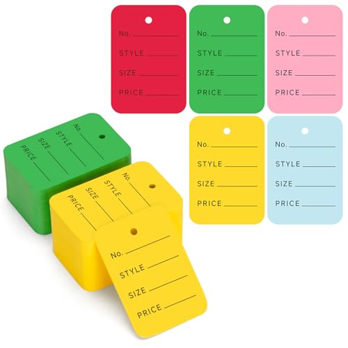 Jijacraft 1000 Pcs Price Tags - Colored Clothing Tags for Retail - 1.97×1.38 Inch Small Paper Tags with Box, Writable Price Labels with Pre-Punched Holes for Clothes,Jewelry, Garage Sale and Display - color: Multicolored