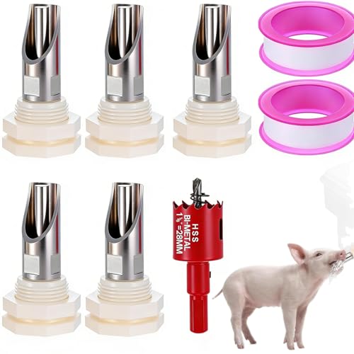 5-Pack Pig Water Nipple，Pig Nipple Waterer for Barrel Kit，Automatic Pig Nipple Drinkers Kit，Piglets Nipple Feeders ，Hog Feeder Nipple