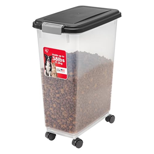 IRIS USA Airtight Dog Food Storage Container, Up to 38 lbs, Attachable Wheels, For Dog Cat Bird and Other Pet Food Storage Bin, Keep Fresh, Translucent Body, Easy Mobility, Black - color: Black, size: 38 lbs