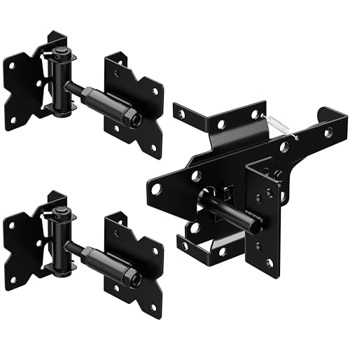 TRIPLE DEER Heavy Duty Self-Closing Gate Hinge and Self-Locking Latch Hardware Kit, Stainless Steel Automatic Gate Hardware Kit for Wooden/Vinyl/PVC Fence Gate with Screws and Adjuster Tool, 1 Pack