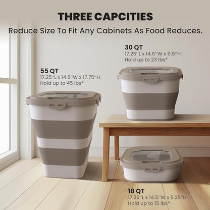 35-40 Lbs Airtight Dog Food Storage Container, Collapsible Dog Food Container with Lid, Wheels, Date Track, Large Pet food storage Container for Rice,Flour,Sugar,Dog Food Scoop,2PCS Containers - color: Khaki/40 lbs