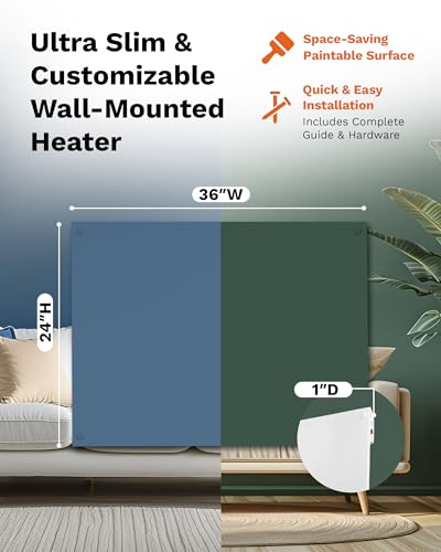 Large Room Indoor Heater - 600W Amaze Maxi Convection Panel Heater w/Wall Mount Kit, Up to 300 sq ft Room - 36”x24” Paintable, Energy Efficient, & Silent for Bathroom, RV or Garage- Amaze Heaters - size: 600W Maxi