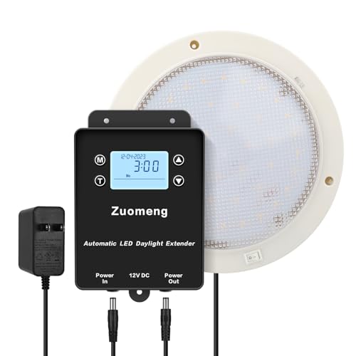 Automatic LED Daylight Extender, Zuomeng Chicken Coop Light with Intelligent Programmable Timer, IP65 Waterproof, Boosts Light for Hens, Enhances Egg Production