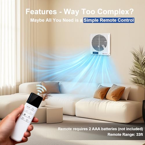 8" Room to Room Fan with Remote, Reversible Through Wall Fan for Quietly Circulating Air, 320 CFM Through the Wall Fan with Temperature Control, Durable Build Quality, In Wall Fan for Closet, Laundry - color: White