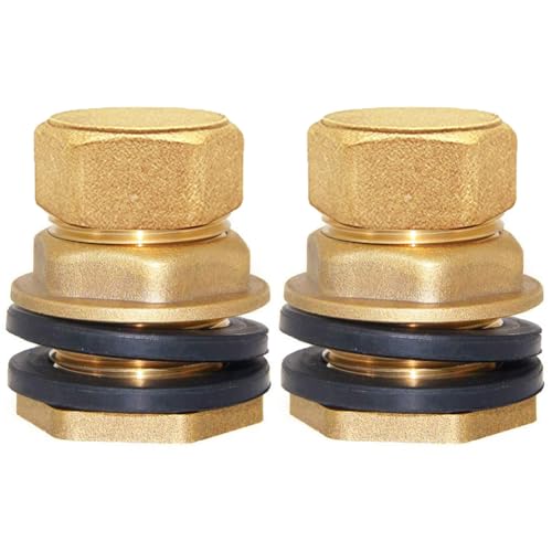 Joywayus 2Set Brass Male Bulkhead Kit Include 3/8" Female 1/2" Male Water Tank Connector Threaded And 1/2" Female Outer Hex Head End Pipe Caps with Rubber Gasket - size: 1/2" Male x 3/8" Female-2PCS