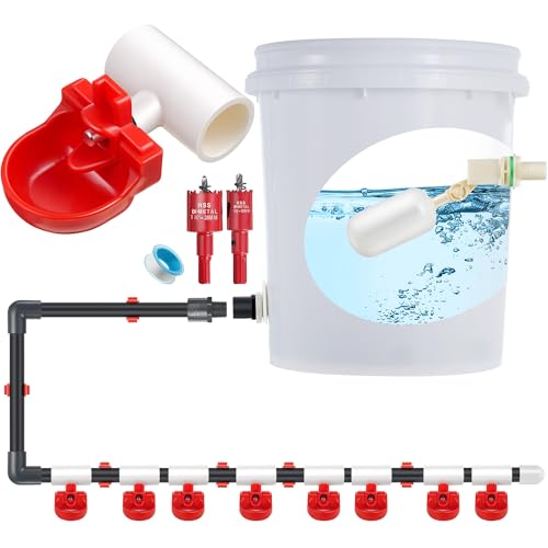 Dreyoo 8 Pack Automatic Chicken Waterer, Complete Set with 1/2'' PVC Tee Fittings, Float Valve Controlled Automatic Chicken Nipple Waterer Cups