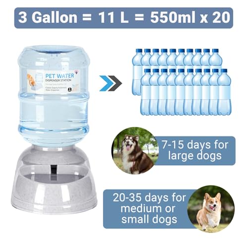 Pet Water Dispenser for Large Dogs and Multi-Pet, 3 Gallon Dog Water Bowl Dispenser, Basic Automatic Gravity Dog Cat Water Feeder, Large Capacity Pets Drinking Fountain, BPA-Free