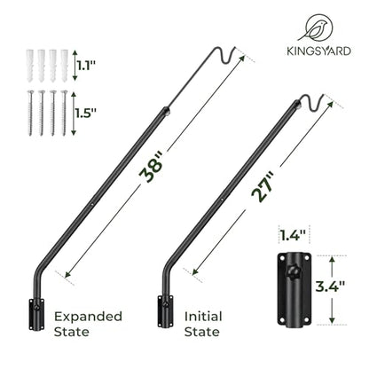 Kingsyard Heavy Duty Wall Mounted Deck Hook, 27"-39" Adjustable Metal Plant Wall Hanger for Hanging Bird Feeders, Planters, Lanterns, Wind Chimes, Wall Mounted - size: 27"-39" Wall Mounted