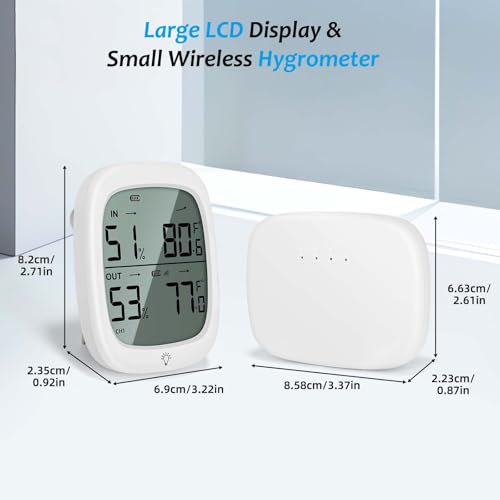 RUIKORING Indoor Outdoor Thermometer Wireless Hygrometer with Remote Sensor, 330ft Range High Accuracy Digital Temperature Humidity Monitor, Large Backlit Display for Home Greenhouse Baby Room Patio
