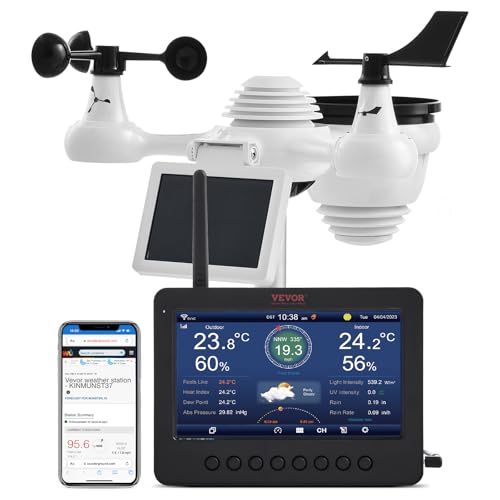 VEVOR 7-in-1 Wi-Fi Solar Self-Charging Weather Station with 7" TFT Color Display, Solar-Powered Outdoor Sensor, Indoor&Outdoor Monitoring for Temperature, Humidity, Wind Speed/Direction and Rainfall - style: 7.0"TFT WiFi Weather Station