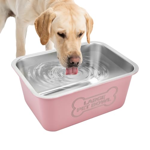3 Gallons Large Dog Water Bowl, Stainless Steel Metal Dog Bowls, Large Capacity Pet Food Bowl Water Dish for Indoor and Outdoor Universal for Medium to Giant Dogs Pink - color: 1PCS(Pink), size: 3 Gallons