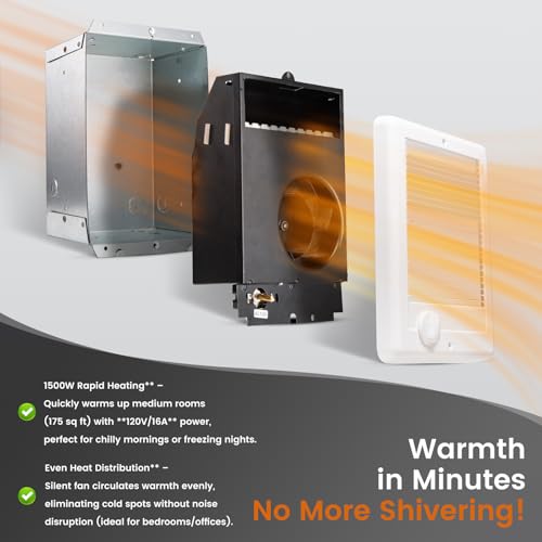 New Upgrade CSC151TW Electric Wall Heater-Complete Unit with Thermostat for Office Garage Indoor Use(Model: CSC151TW, Part: 67509), 5120 BTU, 120 Volt, 1500 Watt, White