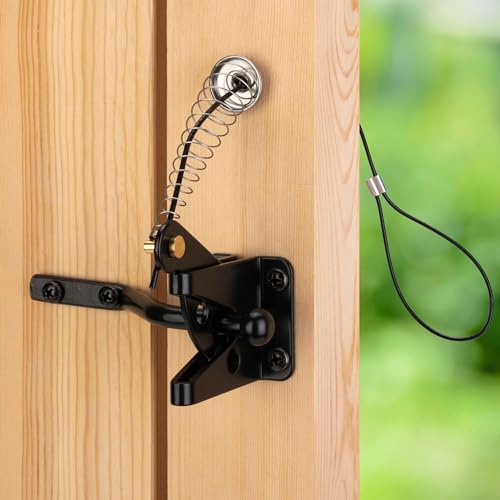 Self-Locking Gate Latch with Spring Cable Pull for Wooden Fence Gate Heavy Duty, Post Mount Automatic Gravity Lever Gate Fence Door Latches for Wooden Fence Secure Pool Garden Shed, Black - size: With Spring-loaded pull cord