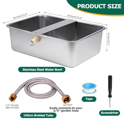 6 Gal Automatic Dog Water Bowl Dispenser Stainless Steel Dog Waterer for Large Breed Dogs, Outdoor Extra Large Bowl for Cats Pets Livestock Chicken