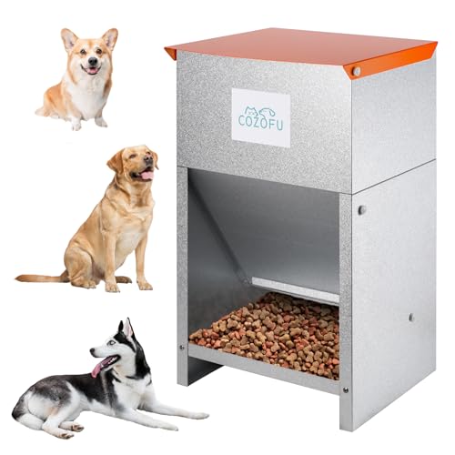 Dog Feeder - Galvanized Metal Pet Food Station for Indoor & Outdoor Use - Automatic Gravity-Fed Dispenser Suitable for Small, Medium, and Large Dog Breeds - Capacity: 25 Pounds of Dry Kibble - color: Orange(25LB)(Feeder)