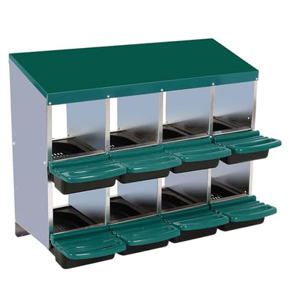 Chicken Nesting Boxes,8 Compartment Metal Roll Away Nest Box for Chicken Coop,Chickens Laying Egg, Lid Cover to Protect Eggs,Easy Egg Collection,Cleanable Pull Out Hen Roosting Boxes