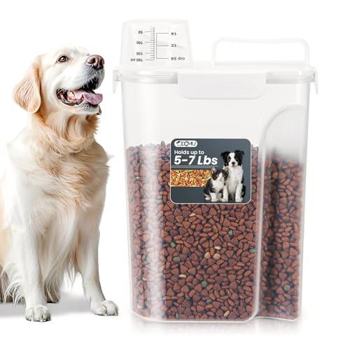 Dog Cat Food Storage Container, Pet Food Pourable Container Airtight with Large Spout & Cup, BPA-Free Plastic Food Dispenser for Pet Food, Bird Seed, Rice, Flour (White, 5L) - color: White, size: 5L