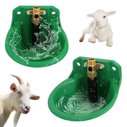 2PCS Automatic Goat Waterer Bowl with Brass Water Valve Plastic Water Trough Livestock Sink Cup Suitable for Goat Sheep Calf Pig Dog Breeding