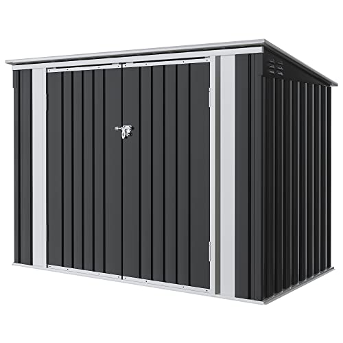 Greesum 5.8x3.3 FT Outdoor Storage Shed Metal Garbage Shed with Lid Chain Hydraulic Gas Rod for Lawn Tools, Bikes, Toys,Garbage Bin,Black - color: Black, size: 6x4