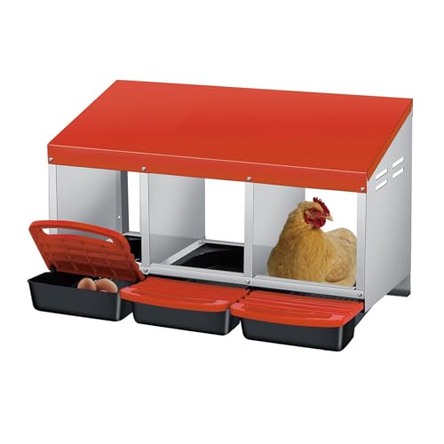 Nesting Boxes for Chickens, 3 Compartment Roll Away Nesting Boxes Chicken with Automatic Tray, Durable Galvanized Steel Poultry Laying Unit for Farm Backyard Hen House Coop, Orange