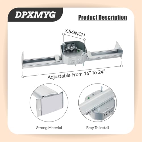 Saf-T-Brace for Ceiling Fans, Mounting Bracket with Adjustable Bar Hanger, 1-1/2'' Deep, 2 1/2'' Knockouts, Fits 16-24in Joist Spaces, Electrical Box for Fan/Light Fixtures(1 Pack) - size: 1 Pack