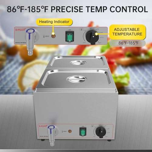 Valgus Commercial Bain Marie, 19 Qt Stainless Steel Food Warmer for Buffet | 2 Sections Food Warmer Steam Table, Countertop Heater with Lid and Tap for Home Catering and Restaurants - size: 2 Sections with Tap