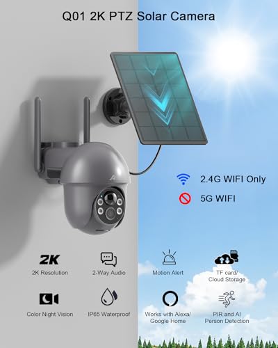 ANRAN Security Camera Wireless Outdoor with 360° View, 2K Solar Outdoor Camera with Smart Siren, Spotlights, Color Night Vision, PIR Human Detection, Pan Tilt Control, 2-Way Talk, IP65, Q1 Grey - color: Gray