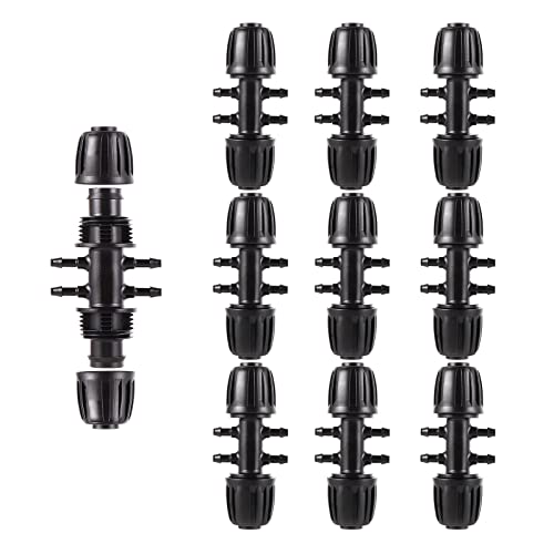 Barbed Tee 1/2 Inch to 1/4 Inch Irrigation Tube Fittings for (1/2'' ID x 0.60''-0.63'' OD) 16mm Drip Tubing Anti-Drop Barbed Connectors,6-Way-10 Pcs - size: 10 Pcs Barbed Tee Six-way