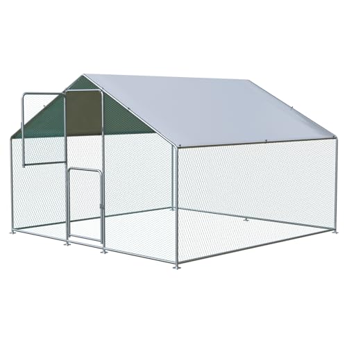 Airynee Large Chicken Coop, Chicken Coops for 10 Chickens, Chicken Runs for Yard with Water Poof & UV Resistance Cover, Spire Roof Chicken Coop Run with Double Lockable Doors for Outdoor Backyard - size: 79.2"L x 117.6"W x 79.2"H