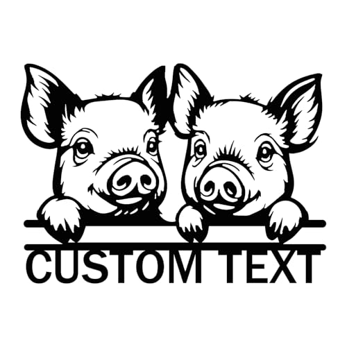 Custom Pig Barn Metal Sign Personalized Farmhouse Wall Decor Rustic Animal Shed Plaque Durable Ranch Signage Unique Farmer Gift for Swine Coop Chicken Hutch Porch Barnyard (Two pigs Sign) - color: Two pigs Sign