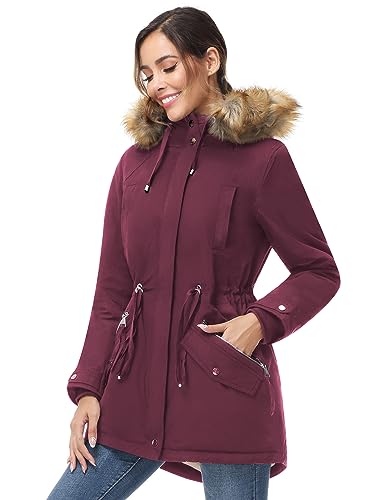 ANOTHER CHOICE Women's Hooded Winter Coat Waterproof Parka Jacket Warm Sherpa FLeece Lined Winter Parka Coat - color: Wine, size: Small