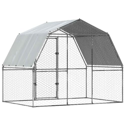 Galvanized Steel Chicken Coop with Lockable Door 112.2"x76.8"x90.6" Silver Outdoor Animal Cage for Rabbits Ducks Hens Small Pets Water-Resistant Roof - size: 112.2" x 76.8" x 90.6" (L x W x H)