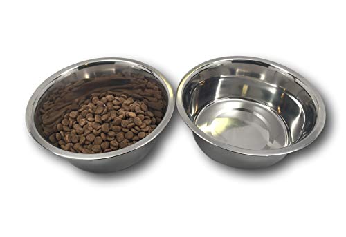 Top Dog Chews - Two Large Stainless Steel Dog Bowl Set, Water & Food Dish for Any Sized Dog. No Stickers, 8", 2 Quarts, 64 OZ, 8 Cups.
