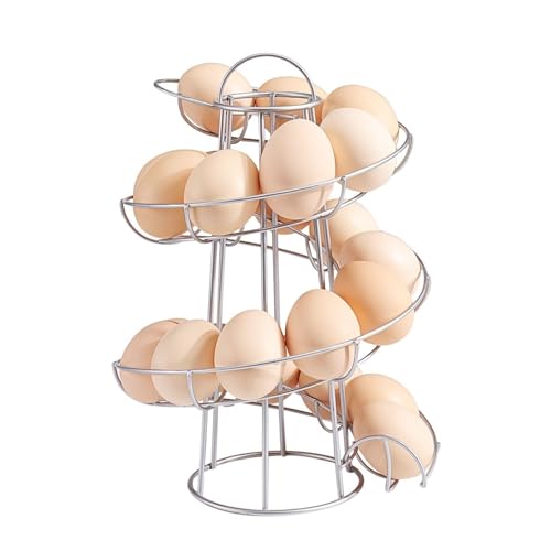 Flexzion Egg Skelter Modern Spiral Egg Holder Countertop (Medium Egg Display) - Freestanding Wired Countertop Egg Holder for Fresh Eggs, Dispenser Stand, Storage Rack for Kitchen, Silver - color: Silver, size: Medium Skelter