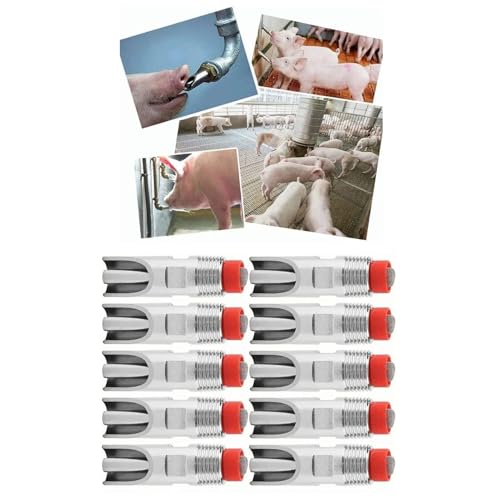10 Pcs Stainless Steel Nipple Waterer for Cattle Horses Pigs Sows Dogs, Automatic Watering Drinker, with Brass Tips, Leak Prevention, Suitable for Large Animals, Easy to Use