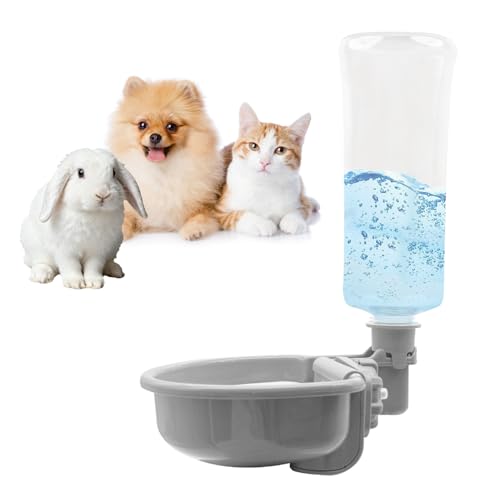 VANNON 23oz Pet Water Bottle, Gravity Dog Water Bowl Dispenser for Cage, Anti-Overflow Water Dispenser for Small Dogs, Cats, Rabbits and Other Small Animals, BPA Free, Grey - color: A-Grey, size: 23oz