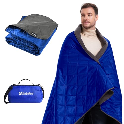 4-in-1 Large Outdoor Blanket - Waterproof & Windproof Thickened Warm Fleece Camping Blanket for Stadium, Hiking, Sporting Events - 81"x57", Packable (Sapphire Blue) - color: Sapphire Blue, size: Thickened