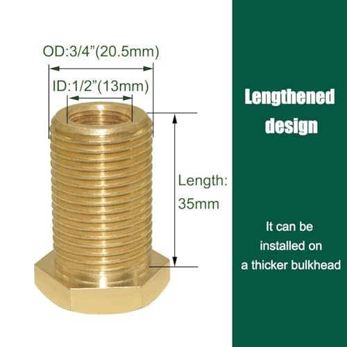 Joywayus 2Set Brass Male Bulkhead Kit Include 1/4" NPT Female 1/2" Male Water Tank Connector Threaded And 1/2" Female Outer Hex Head End Pipe Caps with Rubber Gasket - size: 1/2" Male x 1/4"NPT Female-2PCS